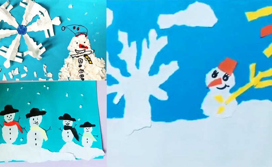 Ripped paper snowmen art crafts for kids